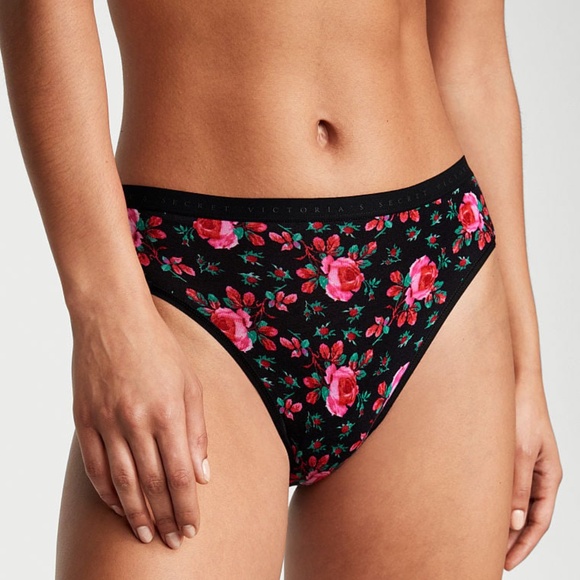 Victoria's Secret Stretch Cotton High-Leg Brief Panty Black Moody Roses XS NEW - Picture 2 of 6